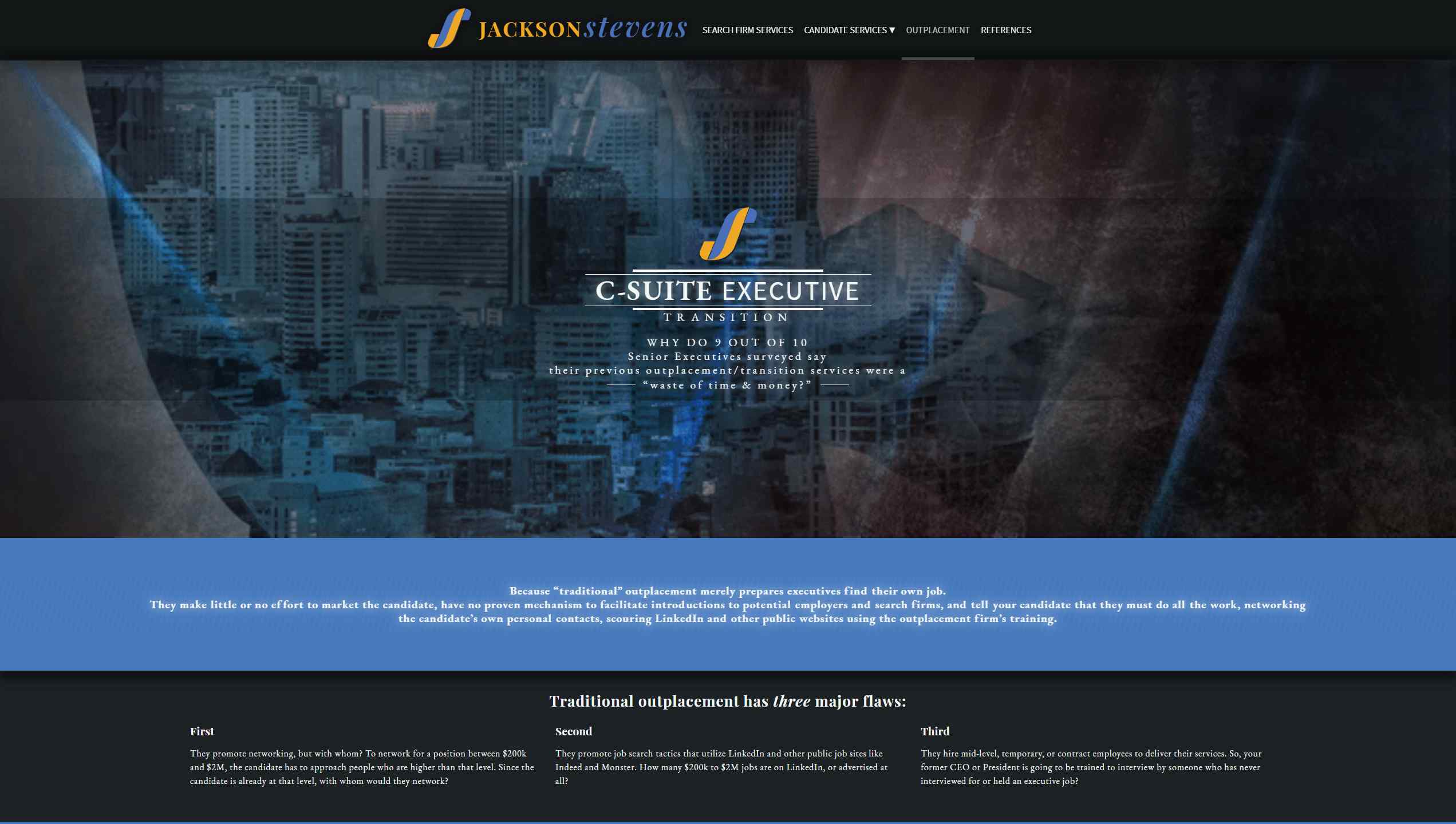 Jackson Stevens Resumes – Desktop device screenshot of the outplacement webpage