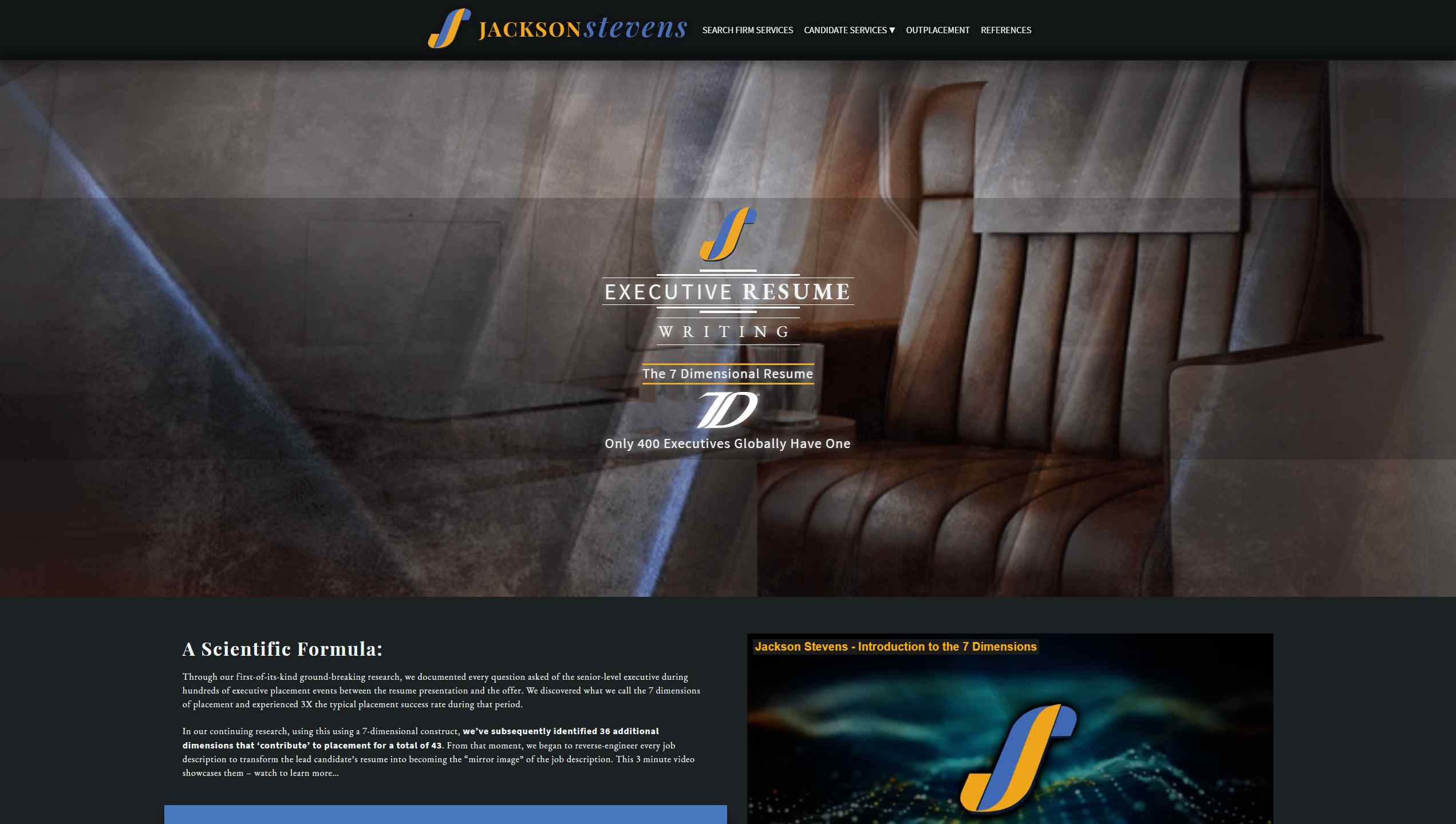 Jackson Stevens Resumes – Desktop device screenshot of the executive resume writing webpage