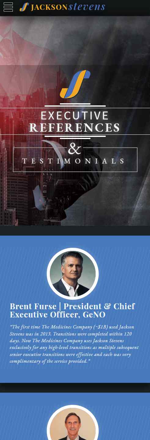 Jackson Stevens Resumes – Mobile device screenshot of the testimonials webpage